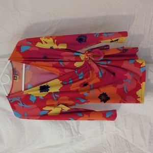 Anne Klein multi color wrap shirt. pink/orange/yellow. XL.